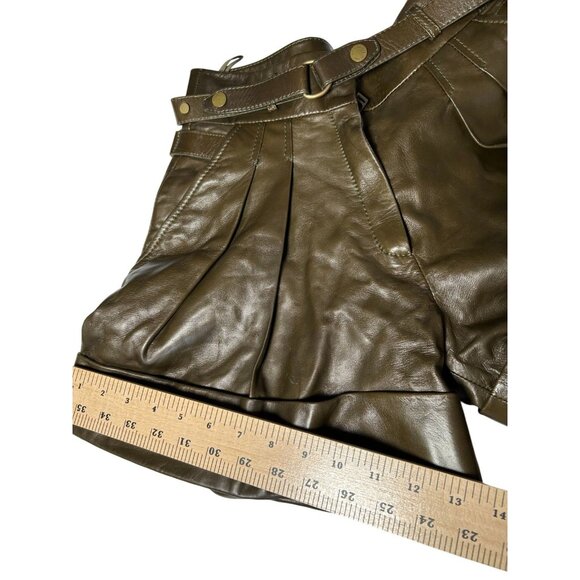 Belstaff Womens Size XS Leather Pleated Shorts With Belt In Brown - Picture 3 of 16